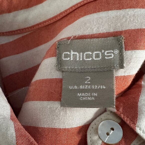 Chico’s size 2 (12-14) orange block striped long sleeve button front tunic top - Picture 4 of 7
